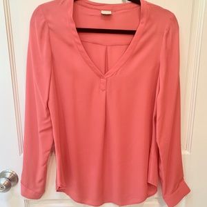 ecru Silk Pink Long Sleeve Blouse, Sz 6
